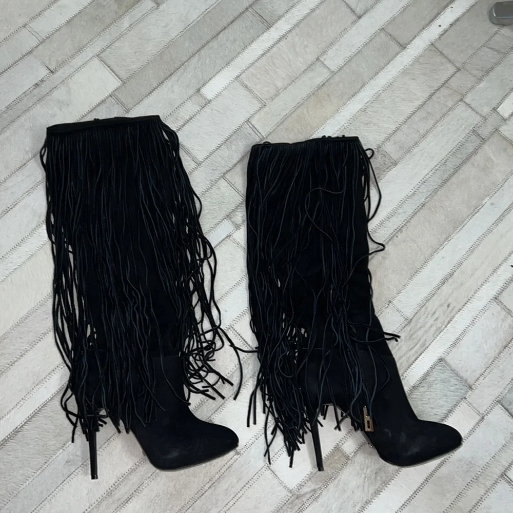 Schutz woman’s fringe /suede leather knee high boots - Picture 4 of 11